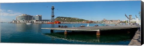 Framed Pier on the sea with World Trade Centre in the background, Port Vell, Barcelona, Catalonia, Spain Print