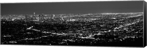 Framed Black and White View of Los Angeles at Night from a Distance Print