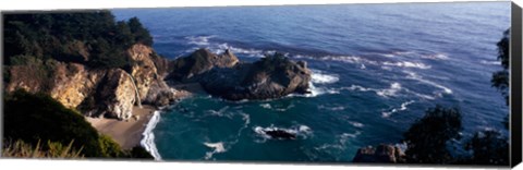 Framed Rock formations on the beach, McWay Falls, Julia Pfeiffer Burns State Park, Monterey County, Big Sur, California, USA Print