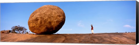 Framed Low angle view of a sacred rock, Krishna&#39;s Butterball, Mahabalipuram, Tamil Nadu, India Print