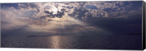 Framed Sunset over the sea, Gulf Of Mexico, Cedar Key, Levy County, Florida, USA Print