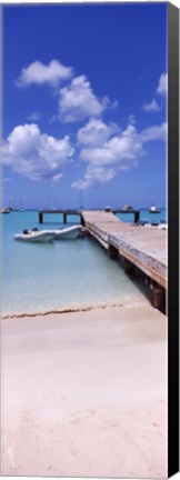 Framed Boats moored at a pier, Sandy Ground, Anguilla Print