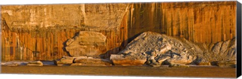 Framed Pictured rocks near a lake, Pictured Rocks National Lakeshore, Lake Superior, Upper Peninsula, Alger County, Michigan, USA Print