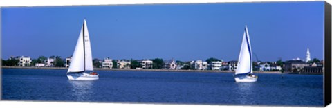 Framed Sailboats in the Atlantic ocean with mansions in the background, Intracoastal Waterway, Charleston, South Carolina, USA Print