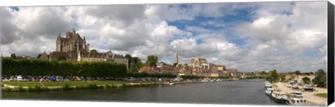 Framed Cathedral at the waterfront, Cathedrale Saint-Etienne D&#39;Auxerre, Auxerre, Burgundy, France Print