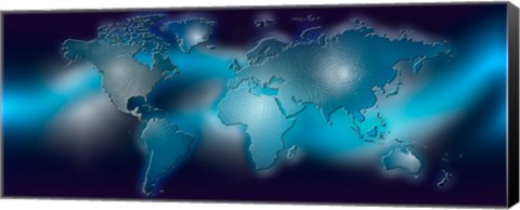 Framed Flat world map on blue background Print