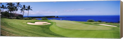 Framed Golf course at the oceanside, The Manele Golf course, Lanai City, Hawaii Print