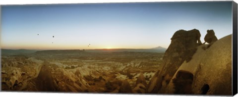 Framed Rock formations on a landscape at sunrise, Cappadocia, Central Anatolia Region, Turkey Print