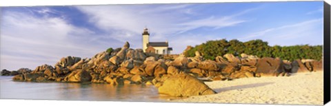 Framed Lighthouse at the coast, Pontusval Lighthouse, Brignogan-Plage, Finistere, Brittany, France Print