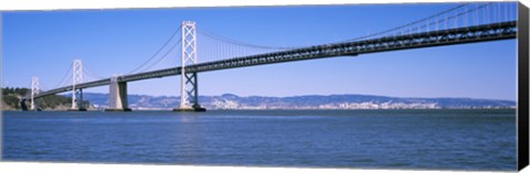 Framed Suspension bridge across the bay, Bay Bridge, San Francisco Bay, San Francisco, California, USA Print