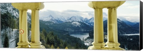 Framed Mountain range viewed from the balcony of a castle, Hohenschwangau Castle, Bavaria, Germany Print