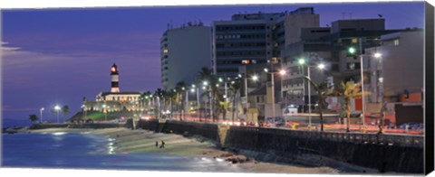 Framed Buildings at Porto Da Barra Beach with Forte De Santo Antonio Lighthouse at evening, Salvador, Bahia, Brazil Print