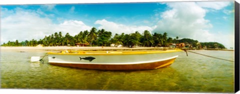 Framed Small wooden boat moored on the beach, Morro De Sao Paulo, Tinhare, Cairu, Bahia, Brazil Print