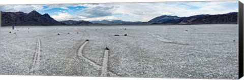 Framed Track created by one of the mysterious moving rocks at the Racetrack, Death Valley, Death Valley National Park, California, USA Print