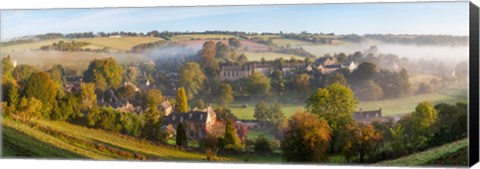 Framed High angle view of a village, Naunton, Cotswold Hills, Gloucestershire, England Print