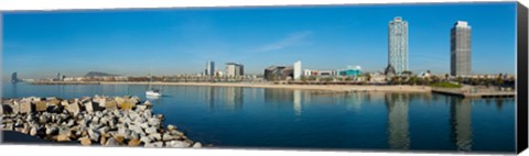 Framed City view from Port Olimpic, Barcelona, Catalonia, Spain Print