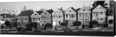 Framed Black and white view of The Seven Sisters, Painted Ladies, Alamo Square, San Francisco, California Print