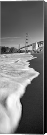 Framed Suspension bridge across a bay in black and white, Golden Gate Bridge, San Francisco Bay, San Francisco, California, USA Print