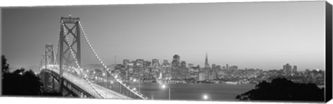 Framed Bay Bridge at Night, San Francisco (black &amp; white) Print