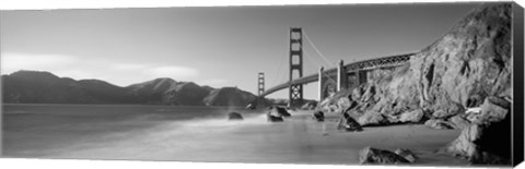 Framed Golden Gate Bridge and Mountain View (black &amp; white) Print