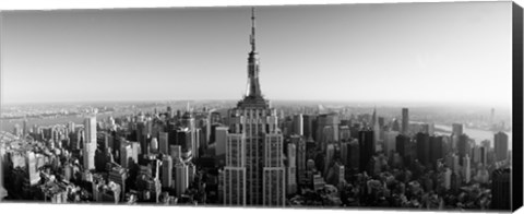 Framed Aerial view of a cityscape, Empire State Building, Manhattan, New York City, USA (black &amp; white) Print