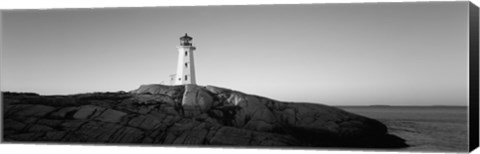 Framed Peggy&#39;s Point Lighthouse, Peggy&#39;s Cove, Nova Scotia, Canada (black &amp; white) Print