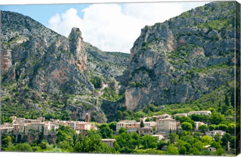 Framed Village at mountainside, Moustiers-Sainte-Marie, Alpes-de-Haute-Provence, Provence-Alpes-Cote d&#39;Azur, France Print