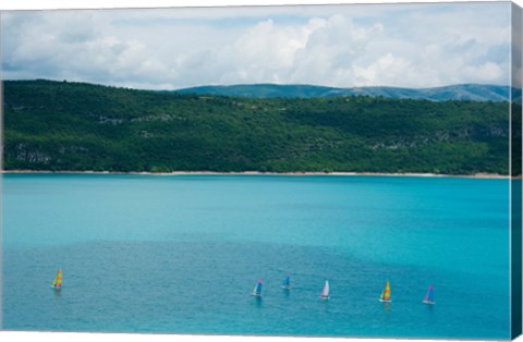 Framed Sailboats on the Lake, Lac de Sainte Croix, Sainte-Croix-Du-Verdon, Alpes-de-Haute-Provence, Provence-Alpes-Cote d&#39;Azur, France Print