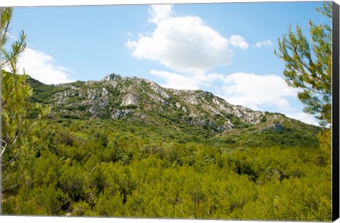 Framed Low angle view of mountains, Alpilles, D25, Eyguieres, Bouches-Du-Rhone, Provence-Alpes-Cote d&#39;Azur, France Print