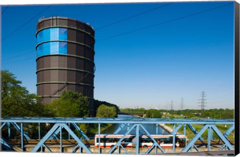 Framed Gasometer at a shopping center, Oberhausen, Ruhr, North Rhine Westphalia, Germany Print