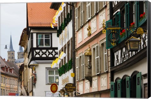 Framed Low angle view of lower town buildings, Bamberg, Bavaria, Germany Print