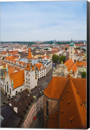 Framed High angle view of buildings and a church in a city, Heiliggeistkirche, Old Town Hall, Munich, Bavaria, Germany Print