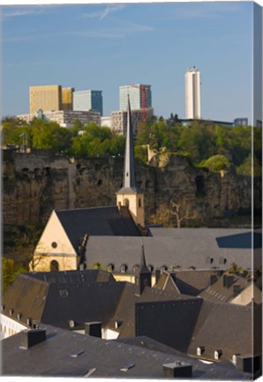 Framed Church in a city, St. Jean du Grund Church, Grund, Luxembourg City, Luxembourg Print