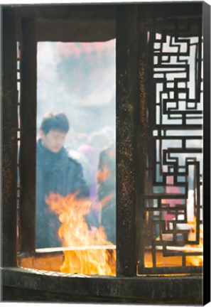 Framed Prayer offerings and incense at a temple, Jade Buddha Temple, Shanghai, China Print