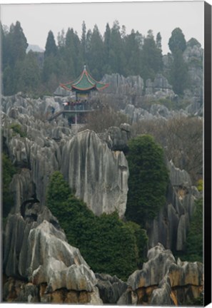 Framed Observation tower on limestone formations, The Stone Forest, Shilin, Kunming, Yunnan Province, China Print