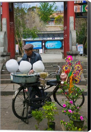 Framed Candy Floss Vendor selling Cotton Candies in Old Town Dali, Yunnan Province, China Print