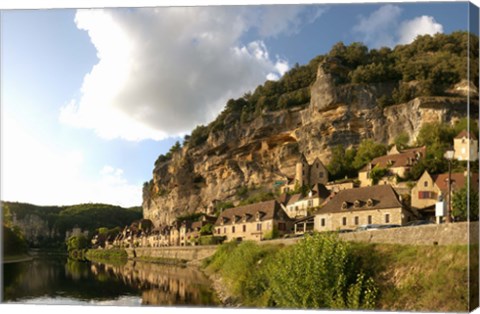 Framed Village at the waterfront, La Roque-Gageac, Dordogne, Aquitaine, France Print