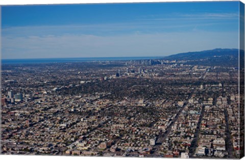 Framed Aerial view of Downtown Los Angeles, Los Angeles, California Print