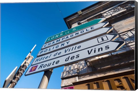 Framed Sign for the Route des Vins, Arbois, Jura, Franche-Comte, France Print