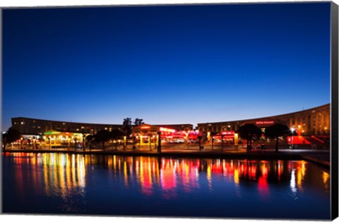 Framed Restaurants by the Esplanade de l&#39;Europe at dusk, Montpellier, Herault, Languedoc-Roussillon, France Print