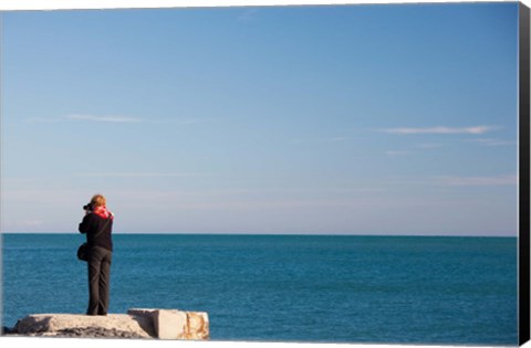 Framed Woman photographing with a camera at Le Cap d&#39; Agde, Herault, Languedoc-Roussillon, France Print