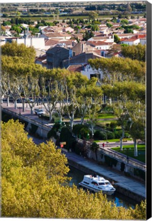 Framed Canal de la Robine overview from the Donjon Gilles-Aycelin tower, Narbonne, Aude, Languedoc-Roussillon, France Print