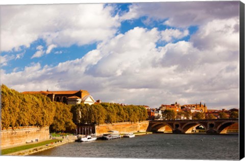 Framed Boats at Quai de la Daurade, Toulouse, Haute-Garonne, Midi-Pyrenees, France Print