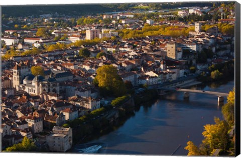 Framed Elevated view of a town viewed from Mont St-Cyr, Cahors, Lot, Midi-Pyrenees, France Print