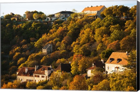 Framed Buildings in L&#39;Hospitalet village at sunset, Rocamadour, Lot, Midi-Pyrenees, France Print