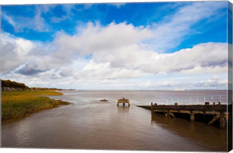 Framed Town Pier on the Gironde River, Pauillac, Haut Medoc, Gironde, Aquitaine, France Print