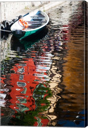 Framed Houses and boat reflected in Lake Como, Varenna, Lombardy, Italy Print