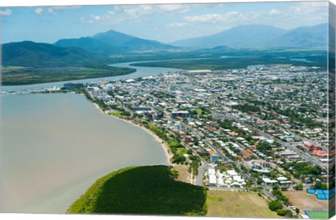 Framed Aerial view of the City at Waterfront, Cairns, Queensland, Australia Print