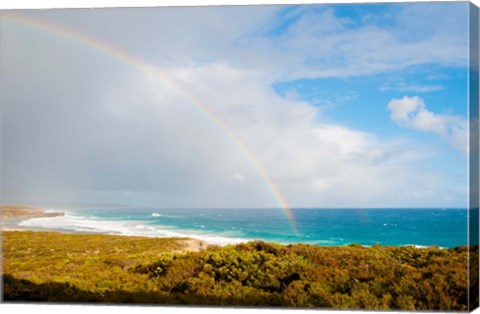 Framed Rainbow over the Pacific ocean, South Ocean Resort, Kangaroo Island, South Australia, Australia Print