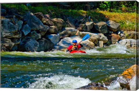 Framed Man kayaking in rapid water, Ontario, Canada Print